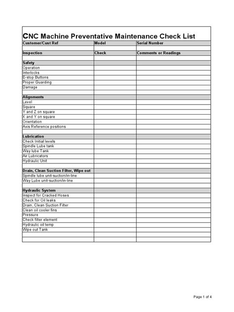 checklist for buying a cnc machine|cnc maintenance checklist pdf.